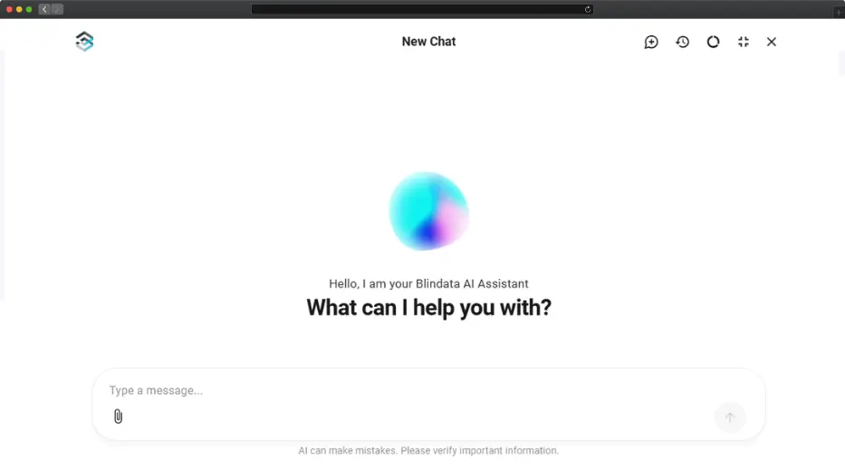 Blindata AI Assistant welcome screen