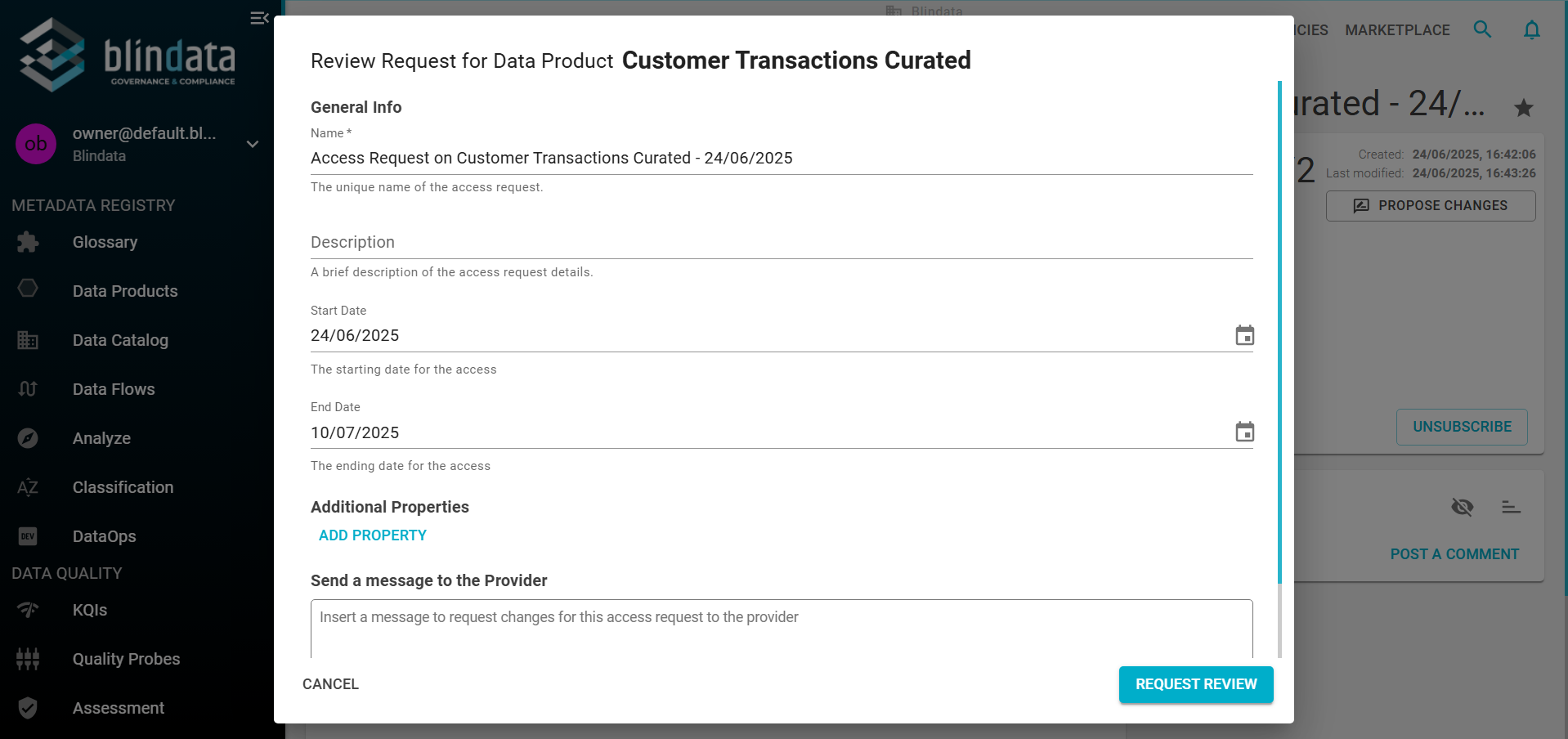 Marketplace request modification
